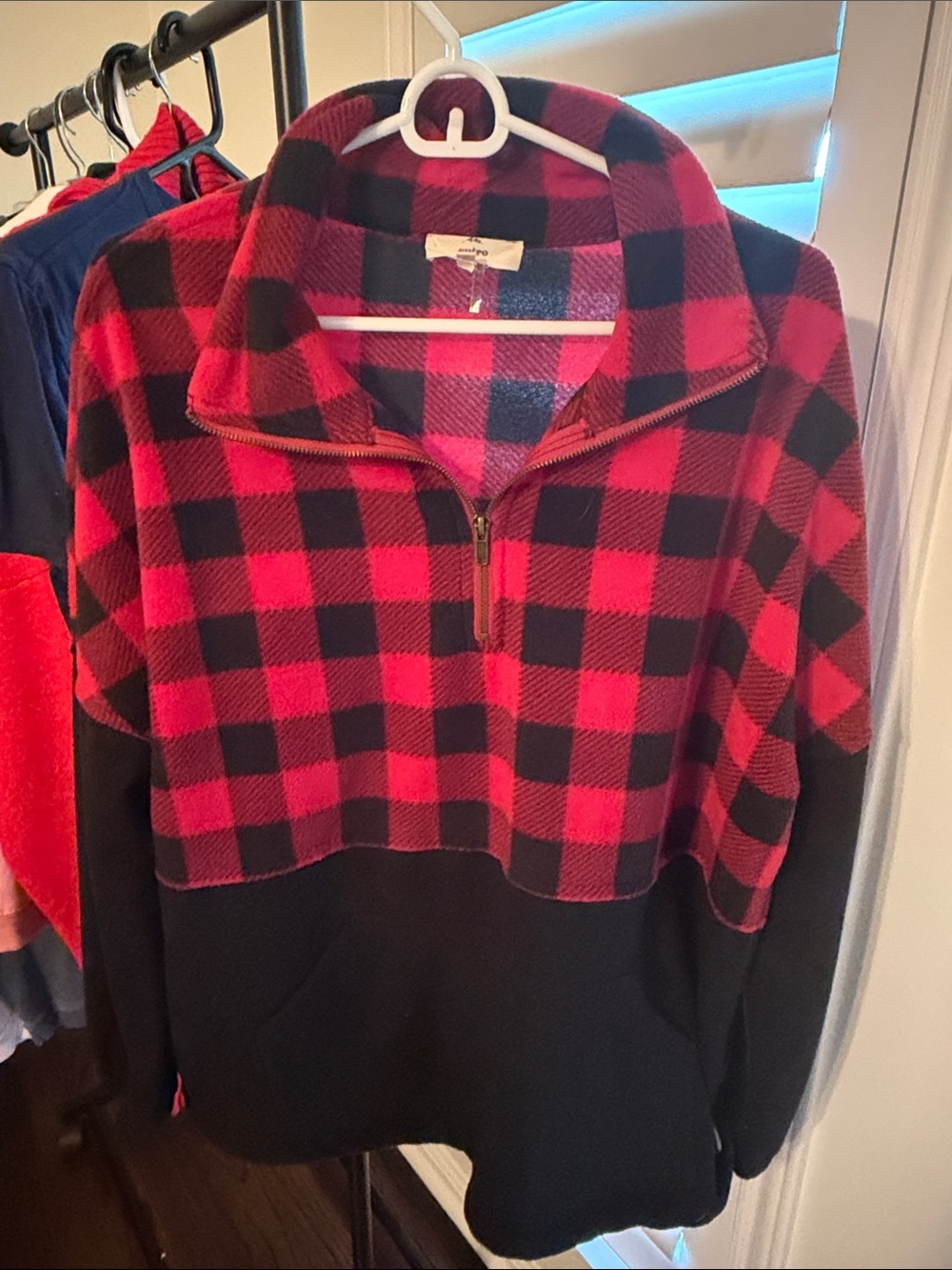 entro Red and Black Buffalo Plaid Half-Zip Pullover